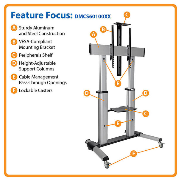 Tripp Lite Mobile Flat-Panel Floor Stand - 60" - 100" TVs and Monitors, Heavy-Duty DMCS60100XX