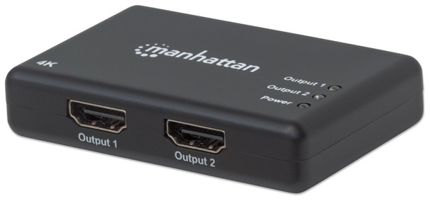 Manhattan HDMI Splitter 2-Port , 4K@30Hz, Displays output from x1 HDMI source to x2 HD displays (same output to both displays), AC Powered (cable 0.9m), Black, Three Year Warranty, Retail Box (With Euro 2-pin plug) 207669