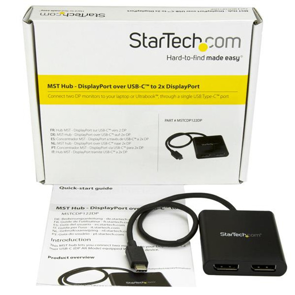 StarTech.com 2-Port Multi Monitor Adapter - USB-C to 2x DisplayPort 1.2 Video Splitter - USB Type-C to DP MST Hub - Dual 4K 30Hz or 1080p 60Hz - Thunderbolt 3 Compatible - Windows Only MSTCDP122DP