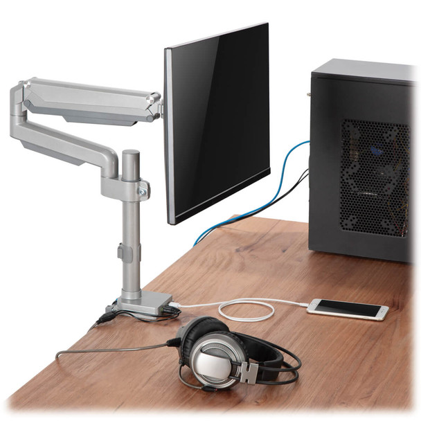 Tripp Lite Single-Display Flex-Arm Desktop Clamp for 17” to 32” Flat-Screen Displays - USB and Audio Ports, Aluminum DDR1732SAL