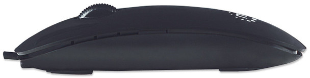 Manhattan Silhouette Sculpted Usb Wired Mouse, Black, 1000Dpi, Usb-A, Optical, Lightweight, Flat, Three Button With Scroll Wheel, Three Year Warranty, Blister 177658