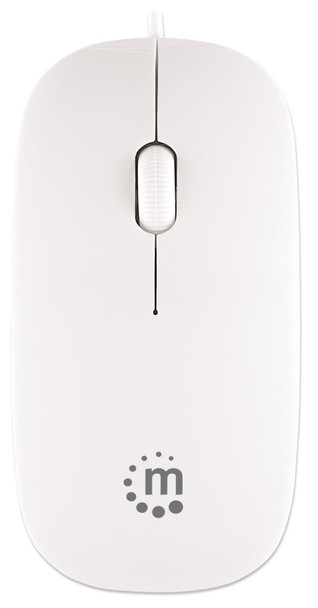 Manhattan Silhouette Sculpted USB Wired Mouse, White, 1000dpi, USB-A, Optical, Lightweight, Flat, Three Button with Scroll Wheel, Three Year Warranty, Blister 177627