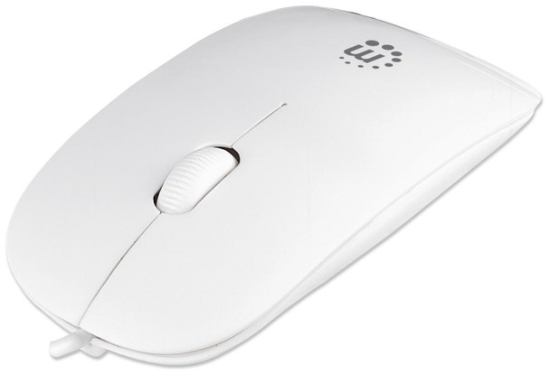 Manhattan Silhouette Sculpted USB Wired Mouse, White, 1000dpi, USB-A, Optical, Lightweight, Flat, Three Button with Scroll Wheel, Three Year Warranty, Blister 177627
