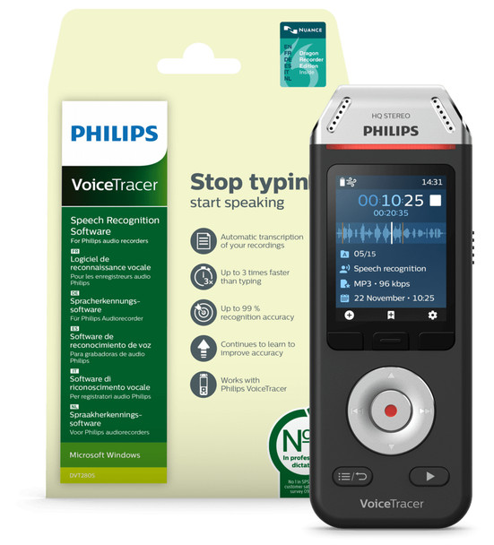 Philips Voice Tracer DVT2810/00 dictaphone Flash card Black, Chrome DVT2810/00