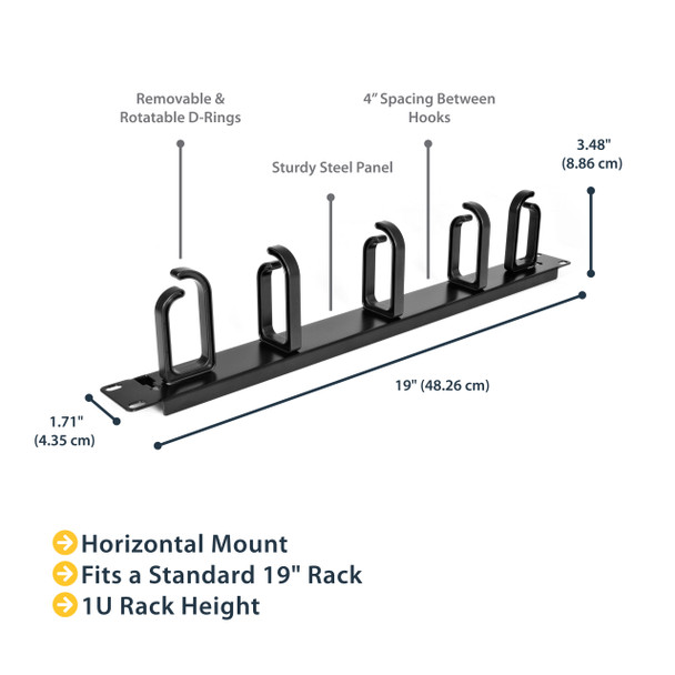 StarTech.com 1U 19in Metal Rackmount Cable Management Panel CABLMANAGER2