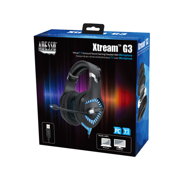 Adesso Virtual 7.1 Gaming Headphone/Headset with Microphone XTREAM G3