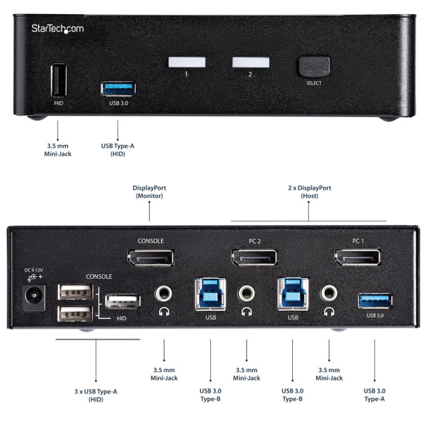 StarTech.com 2 Port DisplayPort KVM Switch - 4K 60Hz - Single Display - Dual Port UHD DP 1.2 USB KVM Switch with Integrated USB 3.0 Hub & Audio - Dell HP Apple Lenovo - TAA Compliant SV231DPU34K