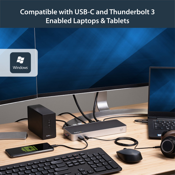 StarTech.com USB C Dock - Dual Monitor HDMI & DisplayPort 4K 30Hz - USB Type-C Laptop Docking Station 60W Power Delivery, SD, 4-port USB-A 3.0 Hub, GbE, Audio - Thunderbolt 3 Compatible DK30CHDDPPD