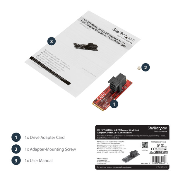 StarTech.com U.2 (SFF-8643) to M.2 PCI Express 3.0 x4 Host Adapter Card for 2.5” U.2 NVMe SSD M2E4SFF8643