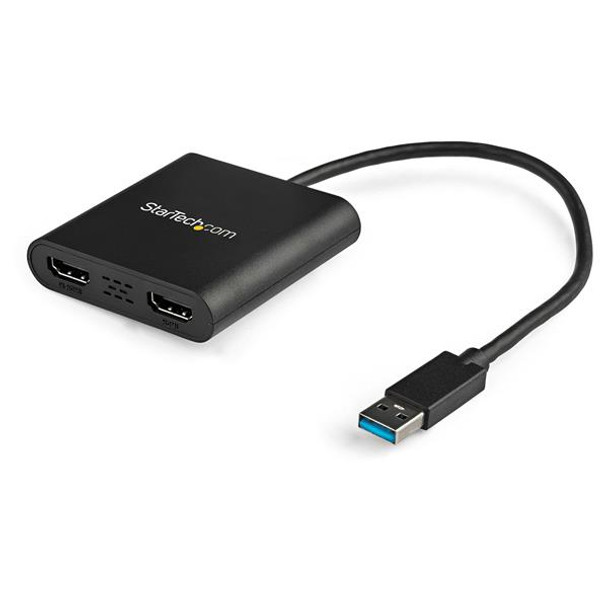StarTech.com USB 3.0 to Dual HDMI Adapter - 1x 4K 30Hz & 1x 1080p - External Video & Graphics Card - USB Type-A to HDMI Dual Monitor Display Adapter - Supports Windows Only - Black USB32HD2