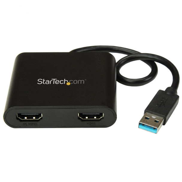 StarTech.com USB 3.0 to Dual HDMI Adapter - 1x 4K 30Hz & 1x 1080p - External Video & Graphics Card - USB Type-A to HDMI Dual Monitor Display Adapter - Supports Windows Only - Black USB32HD2