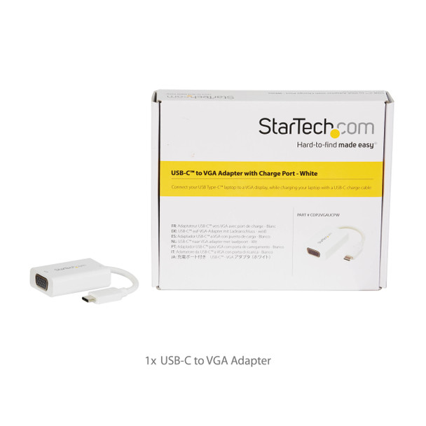 Startech.Com Usb C To Vga Adapter With Power Delivery - 1080P Usb Type-C To Vga Monitor Video Converter W/ Charging - 60W Pd Pass-Through - Thunderbolt 3 Compatible - White Cdp2Vgaucpw