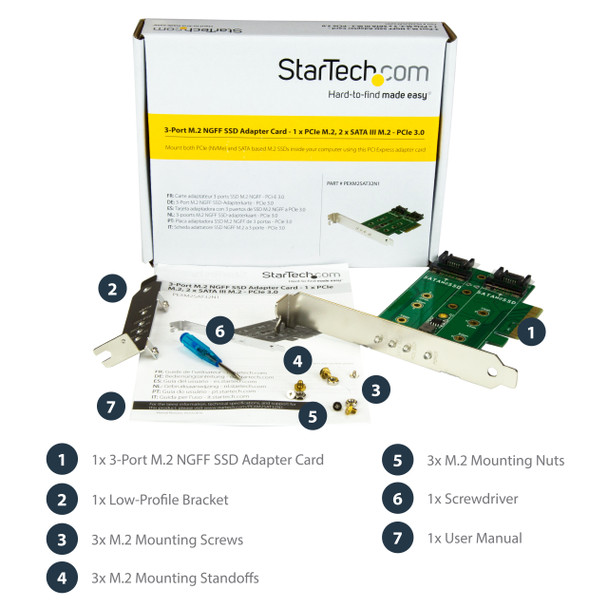 Startech.Com 3-Port M.2 Ssd (Ngff) Adapter Card - 1 X Pcie (Nvme) M.2, 2 X Sata Iii M.2 - Pcie 3.0 Pexm2Sat32N1