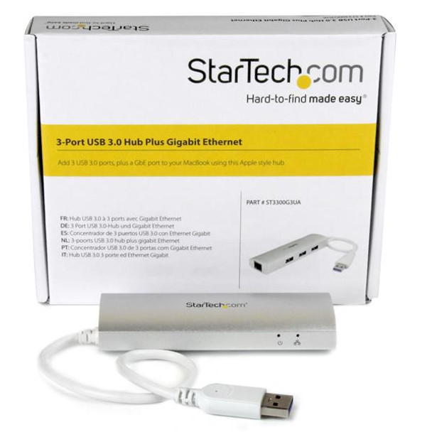 Startech.Com 3-Port Portable Usb 3.0 Hub Plus Gigabit Ethernet - Built-In Cable St3300G3Ua