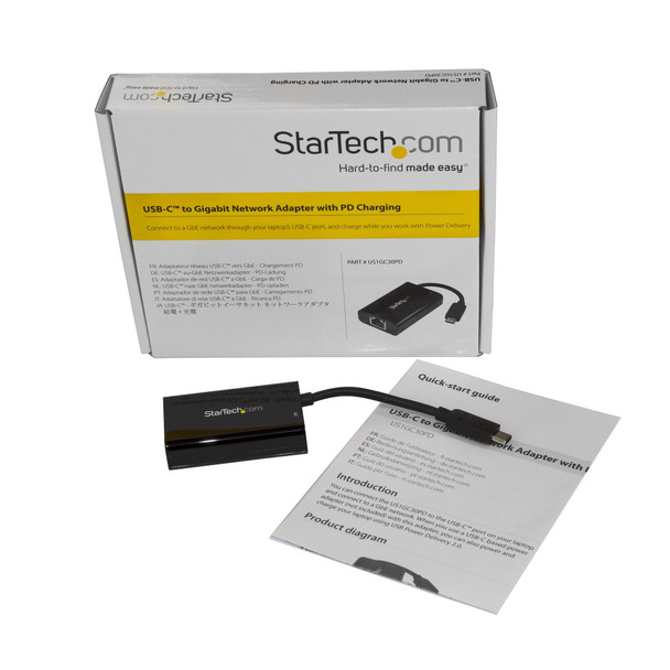 StarTech.com USB C to Gigabit Ethernet Adapter/Converter w/PD 2.0 - 1Gbps USB 3.1 Type C to RJ45/LAN Network w/Power Delivery Pass Through Charging - TB3 Compatible/ MacBook Pro Chromebook US1GC30PD