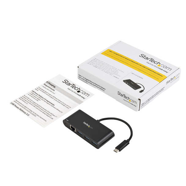 StarTech.com USB-C to Ethernet Adapter with 3-Port USB 3.0 Hub and Power Delivery US1GC303APD