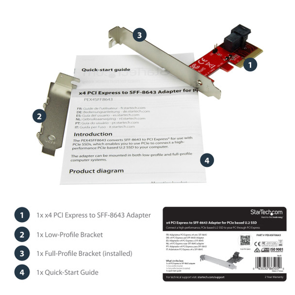 StarTech.com x4 PCI Express to SFF-8643 Adapter for PCIe NVMe U.2 SSD PEX4SFF8643