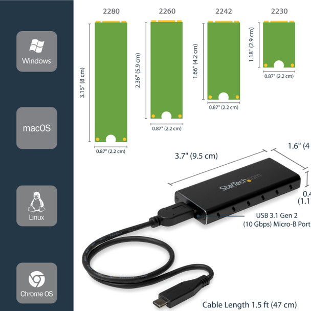 Startech.Com M.2 Ssd Enclosure For M.2 Sata Ssds - Usb 3.1 (10Gbps) With Usb-C Cable Sm21Bmu31C3