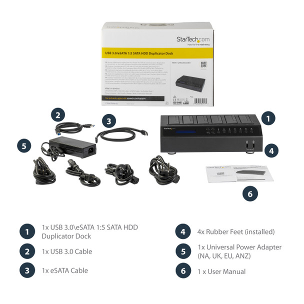 StarTech.com USB 3.0 / eSATA 6-Bay Hard Drive Duplicator Dock - 1:5 HDD / SSD Cloner and Eraser SATDOCK5U3ER