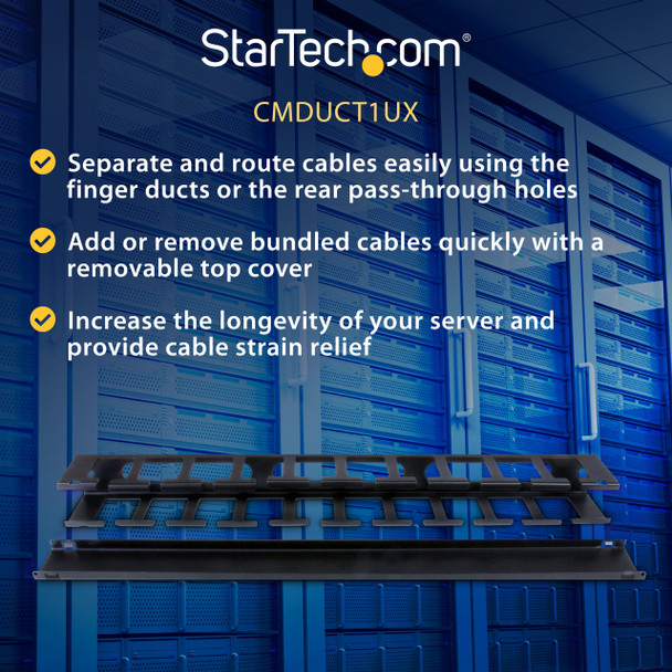 Startech.Com 1U Horizontal Finger Duct Rack Cable Management Panel With Cover Cmduct1Ux