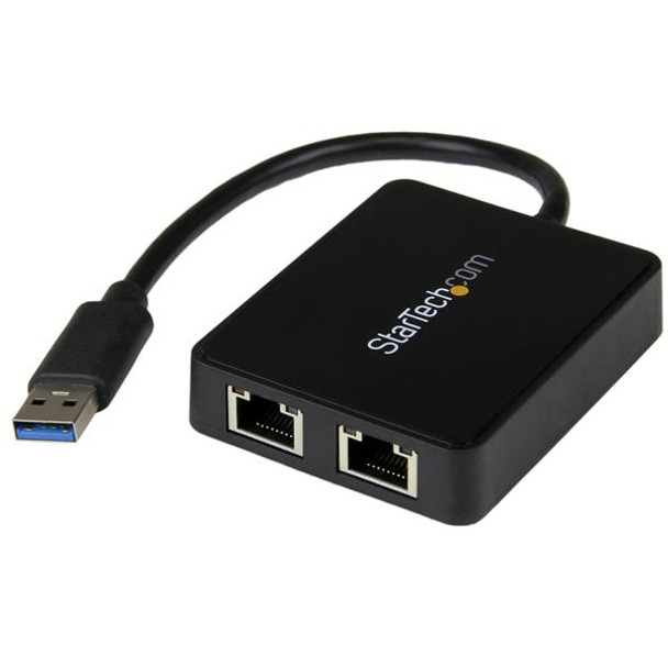 StarTech.com USB 3.0 to Dual Port Gigabit Ethernet Adapter NIC w/ USB Port USB32000SPT
