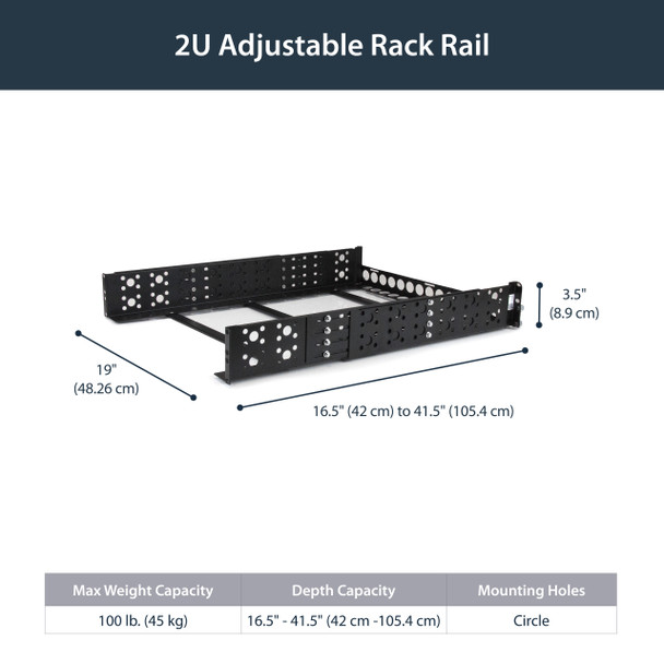 Startech.Com 2U Fixed 19" Adjustable Depth Universal Server Rack Rails Unirails2U