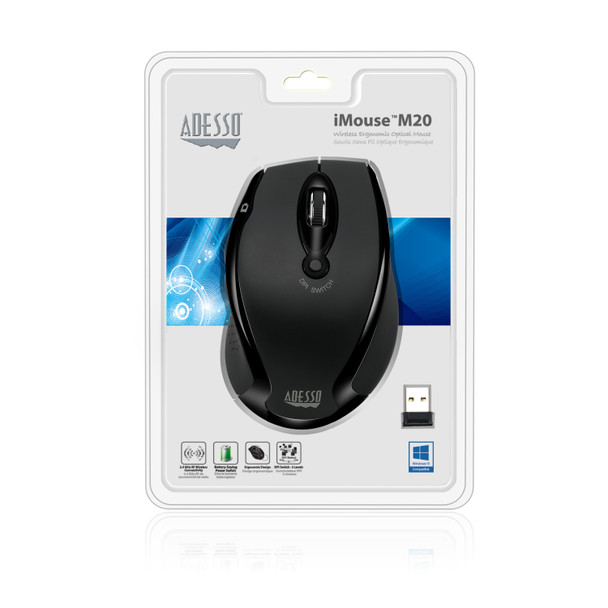 Adesso iMouse M20B - Wireless Ergonomic Optical Mouse IMOUSE M20B