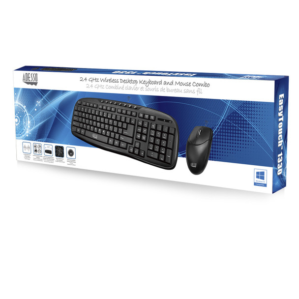 Adesso Wkb-1330Cb - 2.4 Ghz Wireless Desktop Keyboard And Mouse Combo Wkb-1330Cb