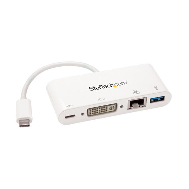 StarTech.com USB C Multiport Adapter - USB-C to DVI-D (Digital) Video Adapter with 60W Power Delivery Passthrough Charging, GbE, USB-A - Portable USB Type-C/Thunderbolt 3 Mini Laptop Dock DKT30CDVPD