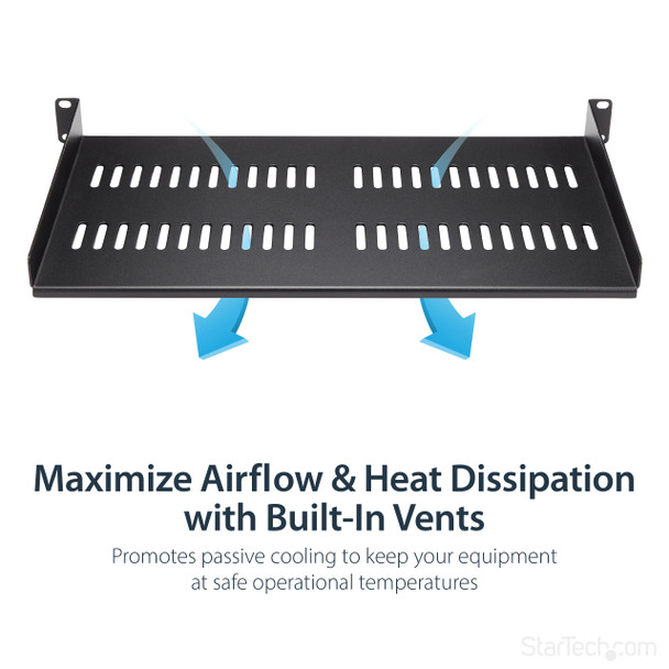 Startech.Com 1U Server Rack Shelf - Universal Vented Rack Mount Cantilever Tray For 19" Network Equipment Rack & Cabinet - Heavy Duty Steel – Weight Capacity 50Lb/23Kg - 10" Deep Shelf, Black Cabshelfv1U