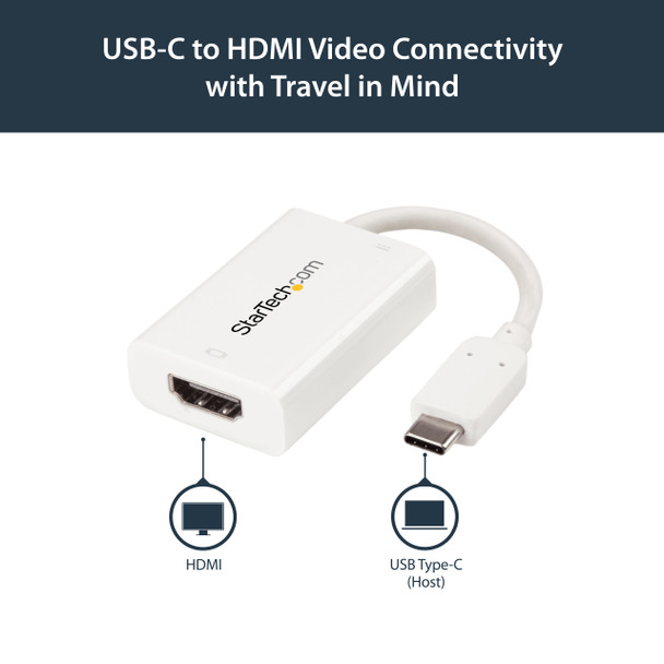 StarTech.com USB C to HDMI 2.0 Adapter with Power Delivery - 4K 60Hz USB Type-C to HDMI Display Video Converter - 60W PD Pass-Through Charging Port - Thunderbolt 3 Compatible - White CDP2HDUCPW