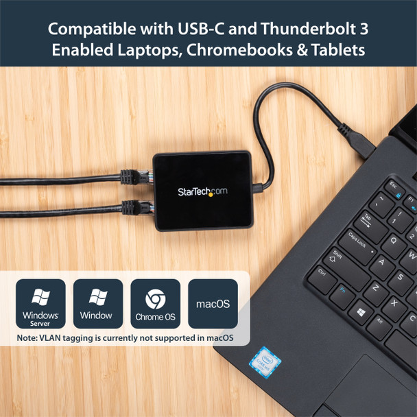 StarTech.com USB-C to Dual Gigabit Ethernet Adapter with USB (Type-A) Port US1GC301AU2R