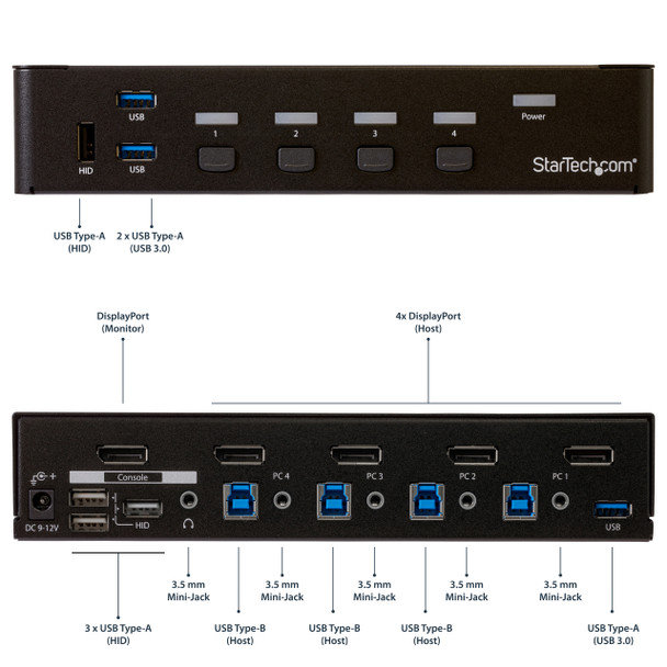 StarTech.com 4-Port DisplayPort KVM Switch - USB 3.0 - 4K 30Hz SV431DPU3A2