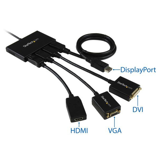 Startech.Com 4-Port Multi Monitor Adapter - Displayport 1.2 Mst Hub - 4X 1080P - Displayport Video Splitter For Extended Desktop Mode On Windows Pcs Only - Dp To Quad Dp Monitors Mstdp124Dp