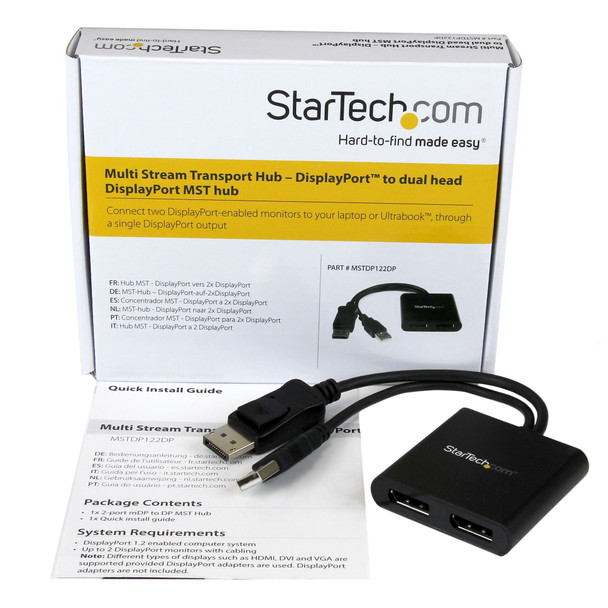 Startech.Com 2-Port Multi Monitor Adapter - Displayport 1.2 Mst Hub - Dual 4K 30Hz Or 1080P - Usb Bus Powered - Video Splitter For Extended Desktop Mode On Windows Pcs Only - Dp To 2X Dp Mstdp122Dp