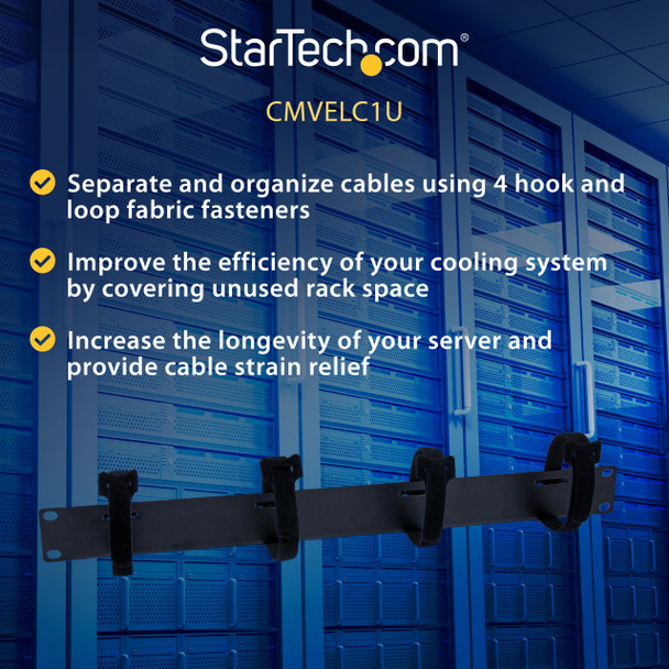 Startech.Com 1U Velcro Horizontal Server Rack Cable Management Panel - 4 Loop Cable Organizer Cmvelc1U