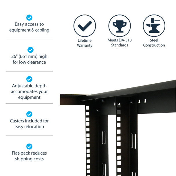 Startech.Com 12U 4 Post Server Equipment Open Frame Rack Cabinet W/ Adjustable Posts & Casters 4Postrack12A