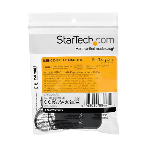 Startech.Com Portable Usb-C To Vga Adapter With Quick-Connect Keychain Cdp2Vgafc