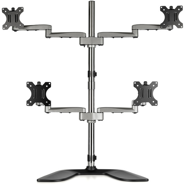 StarTech.com Desktop Quad Monitor Stand - Ergonomic VESA 4 Monitor Arm (2x2) up to 32" - Free Standing Articulating Universal Pole Mount - Height Adjustable/Tilt/Swivel/Rotate - Silver ARMQUADSS