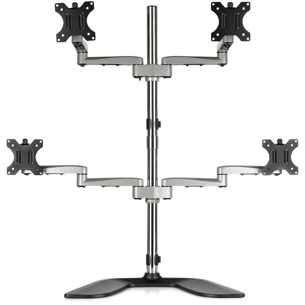 StarTech.com Desktop Quad Monitor Stand - Ergonomic VESA 4 Monitor Arm (2x2) up to 32" - Free Standing Articulating Universal Pole Mount - Height Adjustable/Tilt/Swivel/Rotate - Silver ARMQUADSS