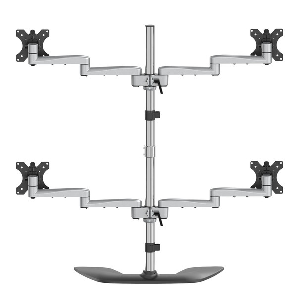 StarTech.com Desktop Quad Monitor Stand - Ergonomic VESA 4 Monitor Arm (2x2) up to 32" - Free Standing Articulating Universal Pole Mount - Height Adjustable/Tilt/Swivel/Rotate - Silver ARMQUADSS