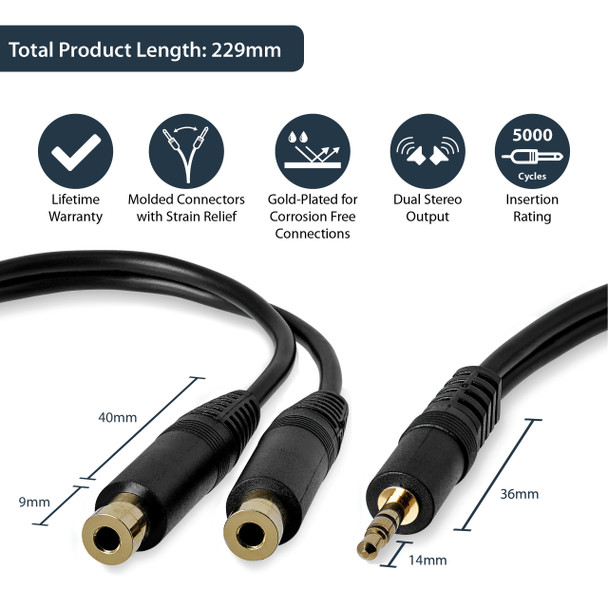 Startech.Com 6In Stereo Splitter Cable - 3.5Mm Male To 2X 3.5Mm Female 1420978