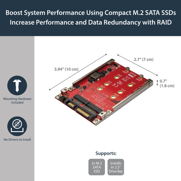 StarTech.com Dual-Slot M.2 Drive to SATA Adapter for 2.5" Drive Bay - RAID S322M225R