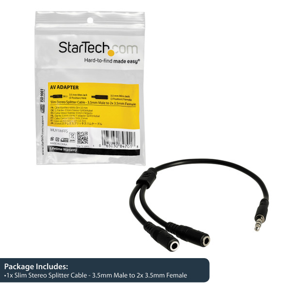 Startech.Com Slim Stereo Splitter Cable - 3.5Mm Male To 2X 3.5Mm Female Muy1Mffs