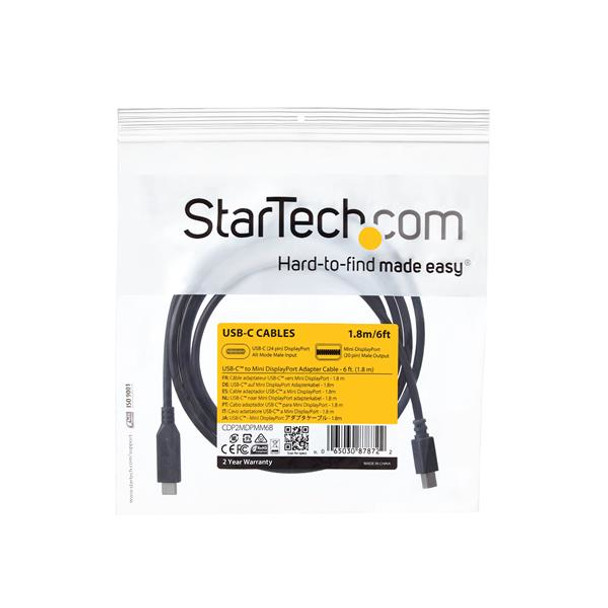 StarTech.com 6 ft. (1.8 m) USB-C to Mini DisplayPort Cable - 4K 60Hz - Black CDP2MDPMM6B