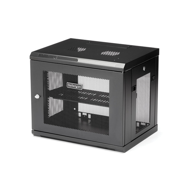 StarTech.com 2 Post 9U 19" Wall Mount Network Cabinet - Adjustable Depth 6-15"- Locking IT Switch Depth Enclosure - Vented Computer/Electronics Equipment Data Rack w/Shelf & Hook & Loop Tape RK9WALM