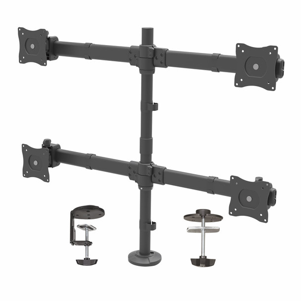 Startech.Com Desk Mount Quad Monitor Arm - Ergonomic Vesa 4 Monitor Mount 2X2 Up To 27" - Articulating & Height Adjustable Pole Mount - Tilt/Swivel/Rotate Lcd/Led Screen - Desk Clamp/Grommet Armquad