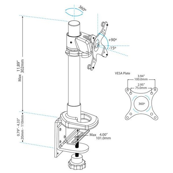 StarTech.com Single-Monitor Desk Mount - Height Adjustable - Steel ARMPIVOT