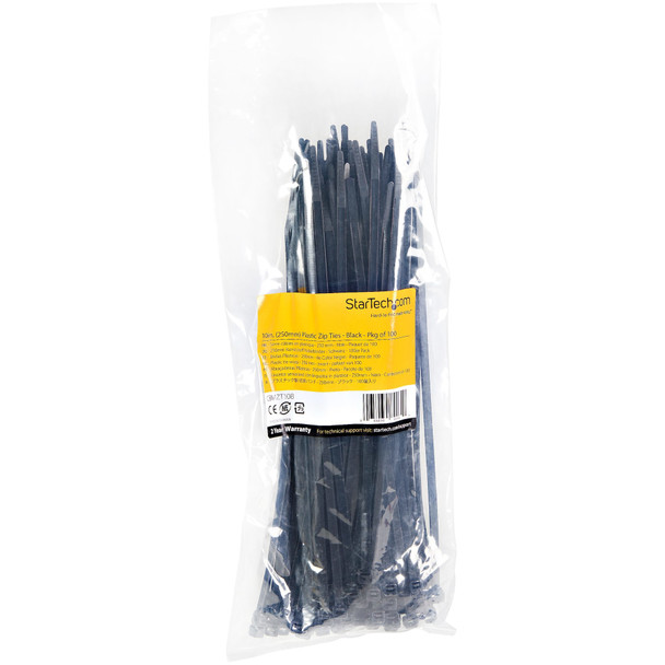 Startech.Com 100 Pack 10" Cable Ties - Black Extra Large Nylon/Plastic Zip Tie - Adjustable Electrical/Network Cable Wraps/-40 To +85C Temp/94V-2 Fire & Ul Rated Taa Cbmzt10B