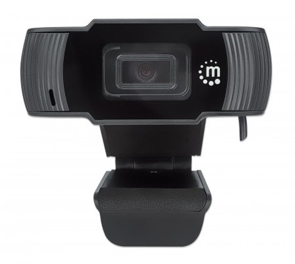 Manhattan USB Webcam, Two Megapixels, 1080p Full HD, USB-A, Integrated Microphone, Adjustable Clip Base, 30 frame per second, Black, Three Year Warranty, Box 462006
